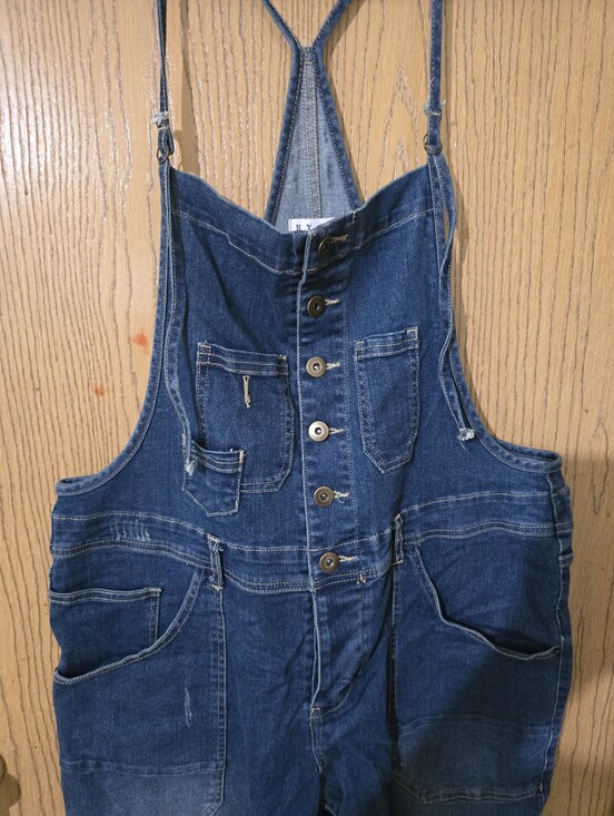 Denim - Dark Blue Denim Button-Front Overalls